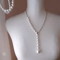 5WAY　コットンパールオーバルチェーンネックレス