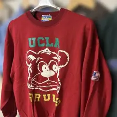 UCLA・熊・星条旗・カレッジトレーナー・スウェット・赤・M・タグ付き未使用品