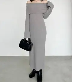 Heather オフショル ニットワンピース