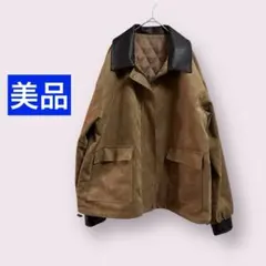 美品　襟レザー切替 中綿スエードブルゾン ジャケット　アウター　キャメル F