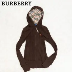 バーバリー ブルーレーベル リブニット ジップパーカー ノバチェック ロゴ刺繍