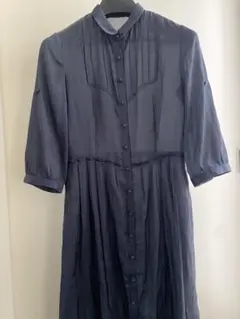 組曲　シアーワンピース　七分袖　ネイビー