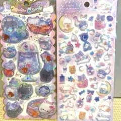 新品　クーリア　グリッターステッカー　ウォーターインシール　ねこ　ナイト