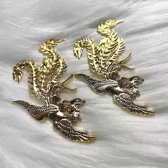 P1097(1個)ネイルパーツ 金色鳳凰 成人式 デカパーツ 派手 フェニックス