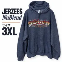 US古着 ジャージーズ パーカー 3XL ネイビー ドクロバックプリント