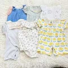 8731 ベビー80 ロンパース6点セット 半袖 花柄 まとめ売り 女の子 春夏