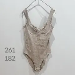 H&M【S】ボディスーツ ロンパース リブ編み ベージュ ストレッチ