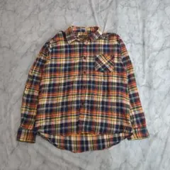 アメカジ　 チェック 長袖 ネルシャツ LL オレンジ 紺 古着　ヴィンテージ