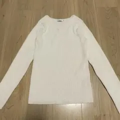 earth music＆ecology アイボリー リブ編みVネック長袖トップス