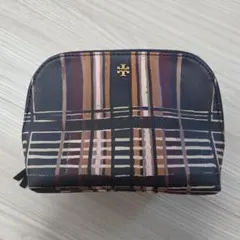 【ほぼ未使用】Tory Burch ストライプ柄レザーポーチ