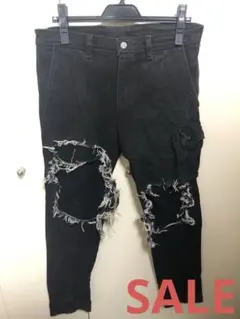 ラフシモンズ ダメージ加工 レイヤード ブラックデニムパンツ w33 