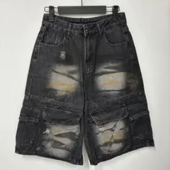 カーゴショートパンツ ブラック ダメージ加工
