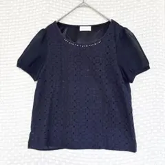 ロディスポット 半袖 カットソー レース ブラウス M ネイビー 紺 レディースのサムネイル