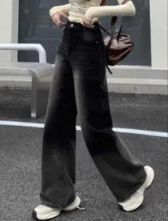 DAZY レディース グラデーション ワイド レッグ ジーンズ