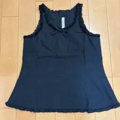 お値下げ^_^ ワンダフルワールド　黒 ピコフリル付タンクトップのサムネイル