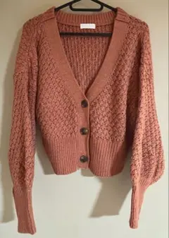 オレンジ ニット カーディガン 長袖 レディース ショート丈