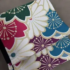 名古屋帯 九寸 正絹 型染 型絵染 花菱 唐草 全通柄 カジュアル sh0325