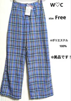 W♡C レディース　チェック柄パンツ　F ブルー系