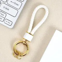 【R11】【ゴールドホワイト】キーリング キーホルダー 編込み プレゼント お揃