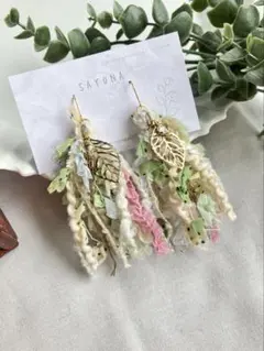 No.11 リーフ×ドットタッセルピアス/イヤリング