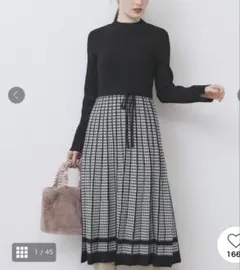 index 千鳥チェックバイカラーニットワンピース