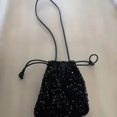スパンコール 巾着 ショルダーバッグ ブラックのサムネイル