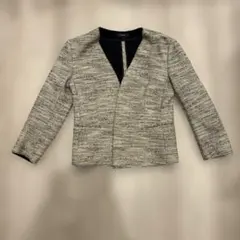 Theory ノーカラーツイードストレッチジャケット サイズ2 グレー系七部袖