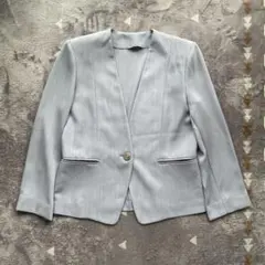 希少 ライトグレー シングルボタン ビジネスジャケット 金ボタン レトロ 古着