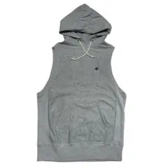Champion フード付 ノースリーブ スウェット パーカー S グレー
