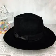 大人気！おしゃれなフェルトハット☆中折れハット つば広  ブラック