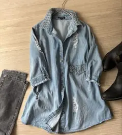 DIESEL デニムシャツワンピース ケミカルウォッシュ - メルカリ