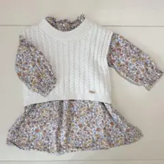 プティマイン　ニットベスト花ワンピース　小花柄ワンピース　ベスト付き　90