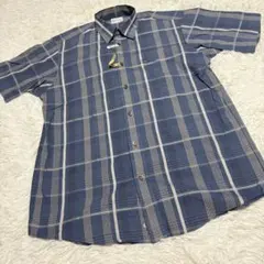極美品✨ OLD BURBERRY 半袖シャツ チェック柄 リネン 麻 青 Lのサムネイル