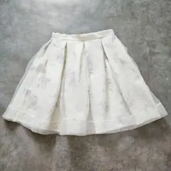 エブリン タグ付き　花柄 チュール フレアスカート ミニ丈 ホワイト 1558Hのサムネイル