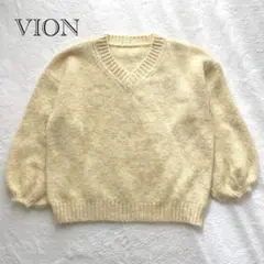 【ヴィオン】 Vネックセーター F イエロー ウール混 厚手 長袖 冬