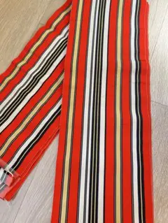 薄手　ストライプ 半幅帯 赤黒白金