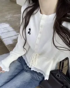 Rest & Recreation フリル付き ホワイト 長袖カーディガン