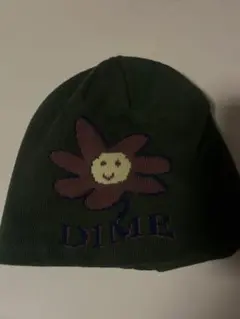 DIME フラワー柄 ニット帽 ダークグリーン