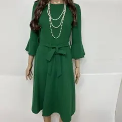 秋♡大人気グリーンデザインロングワンピース