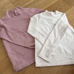 ユニクロ　リブ　フリース　タートル　ハイネック　ピンク　ホワイト　白　130