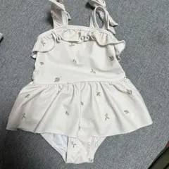フリル付き花柄水着(女の子) クリーム色