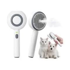 犬猫用スチームブラシ 3イン1コーム 抜け毛用 ペットグルーミングブラシホワイト