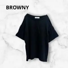 ブラウニー　肩あき 編み込みデザイン Tシャツ 【F】ブラックのサムネイル