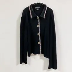 USA製ヴィンテージ 黒 襟付きカーディガン 羽織り 大きいサイズ