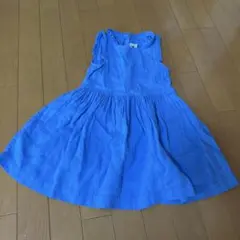 プチバトー　リネン ノースリーブ ワンピース 青