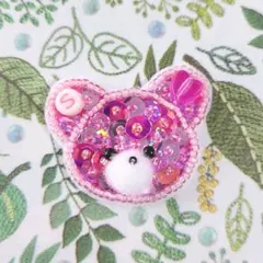 くま ビーズ刺繍 ブローチ ワッペン アップリケ アニマルシリーズ