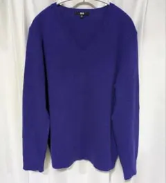 UNIQLO カシミア100%青紫色 Vネック セーター 3XL