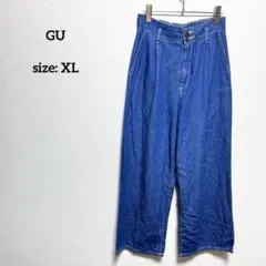 GU レディース 大きいサイズ XL ライトデニムタックワイドパンツ ブルー