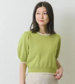 レトロガール バルーンスリーブニット ライムグリーン