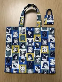 猫柄　トートバッグ　チャーム付き ハンドメイド